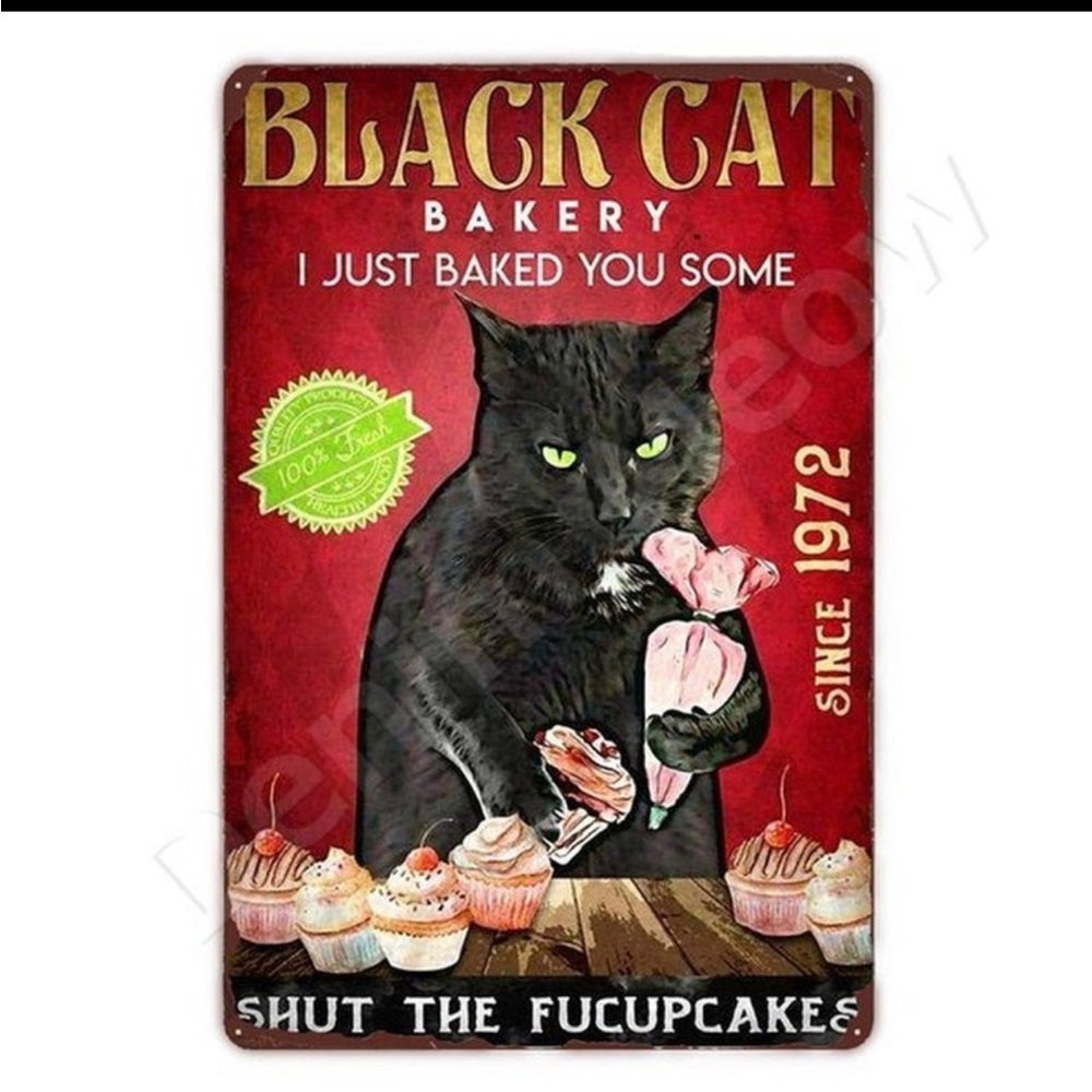 Black Cat Bakery Metal Wall Art